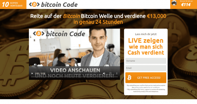 Eine Auszahlung ist bei Bitcoin Code nicht möglich