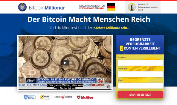 Bitcoin Millionaire Höhle der Löwen Fake Webseite